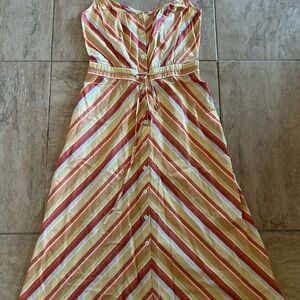 LOFT Strapless Striped Dress in Red, Orange, and Yellow